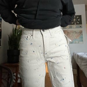 NWT white jeans with blue and brown flowers!